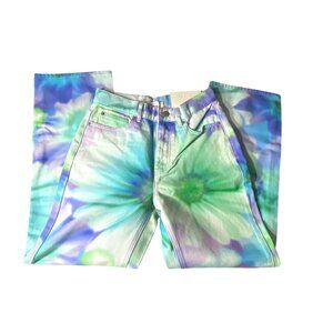Floral Printed High-Waisted BDG Jeans With Vibrant Green & Blue Tie-Dye Womens S